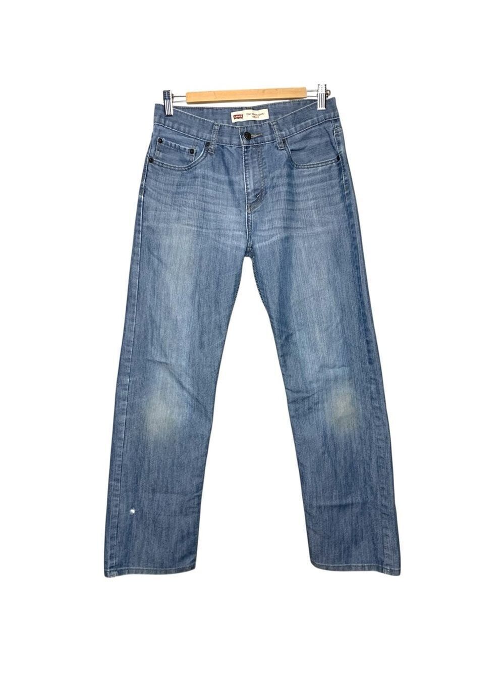 Levi's 514 Blue Straight Leg Jeans 29X29 (Real 28" L) Med Blue Distressed Denim